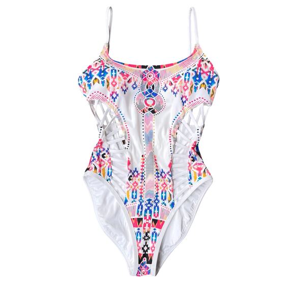 Red Carter White Multicolor Aztec Print One Piece Cutout Swimsuit - Small (6) - Picture 6 of 16